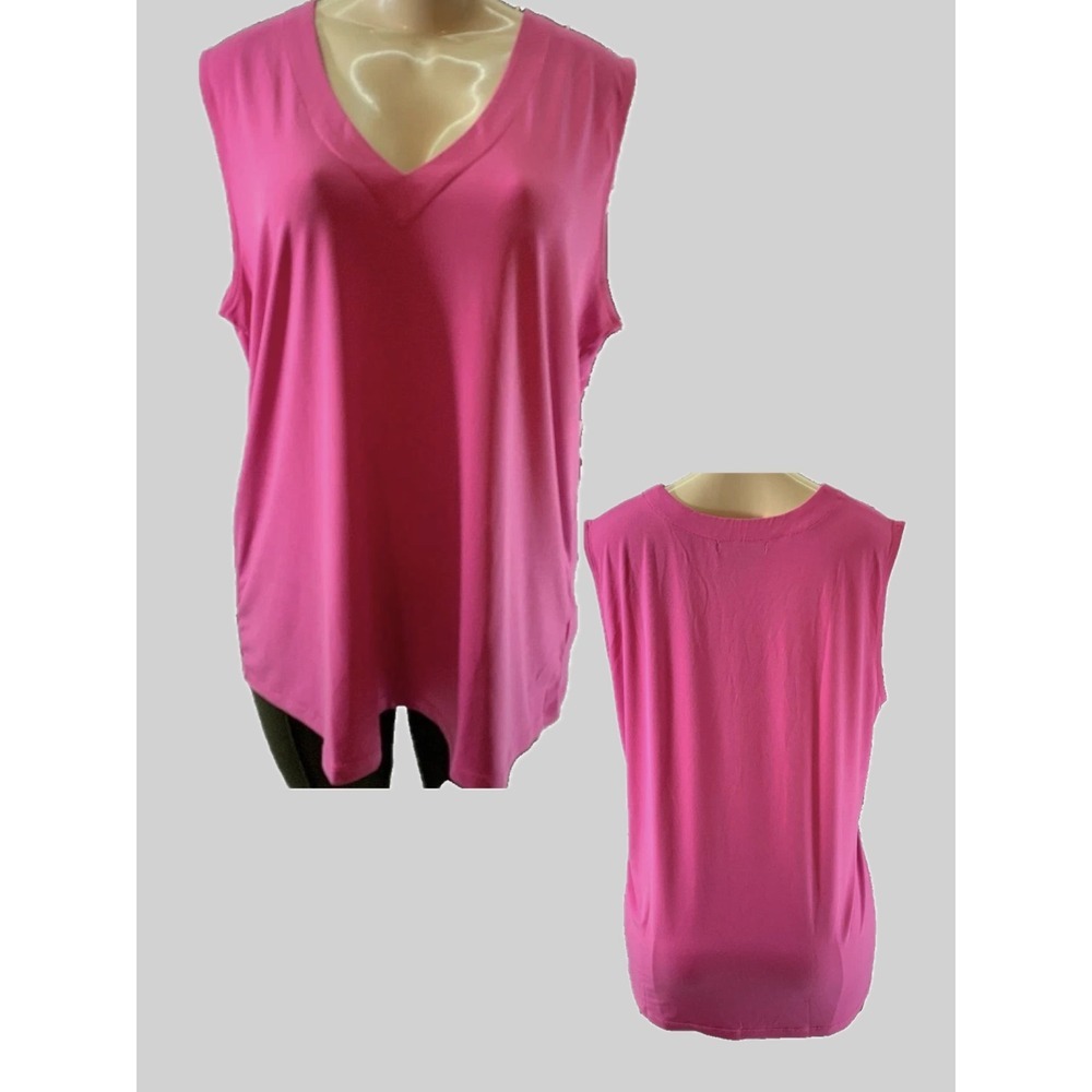 Roaman's 22/24 1X Pink Fuchsia Classic V-Neckline Sleeveless Knit Top Stretch